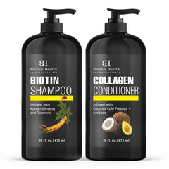 Shampooing Botanic Hearth Biotine, bouteille, soutient la vitalité des cheveux.