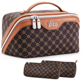 BOYATU bolsa de maquillaje de viaje 3 piezas en café, perfecta para organización.