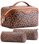 BOYATU bolso de maquillaje de viaje con estampado leopardo para organización diaria.