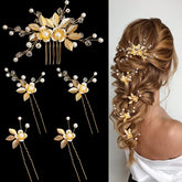 BOYIVI hojas doradas con perlas; horquilla elegante para novia.