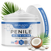Bravado Labs Crema Penil, botella de 4 oz, hidratación suave para piel íntima sensible.
