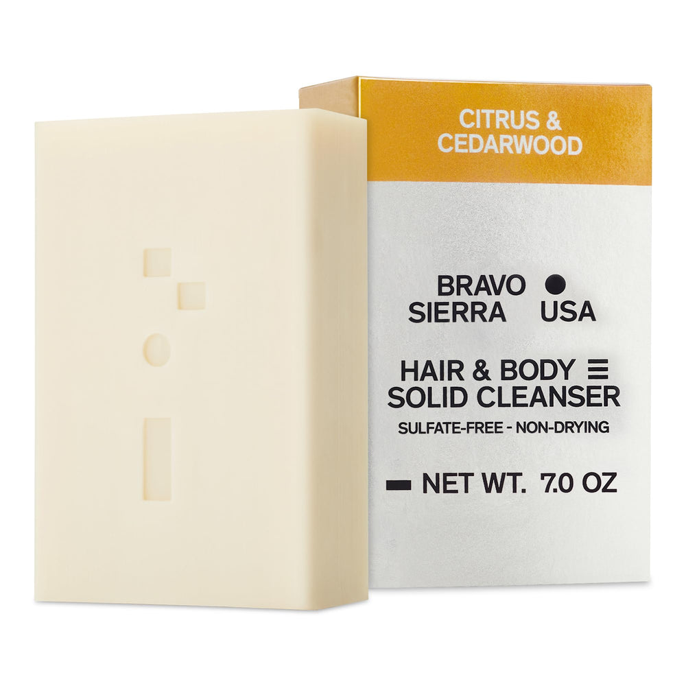 Bravo Sierra barra para cabello y piel, lista para uso diario.