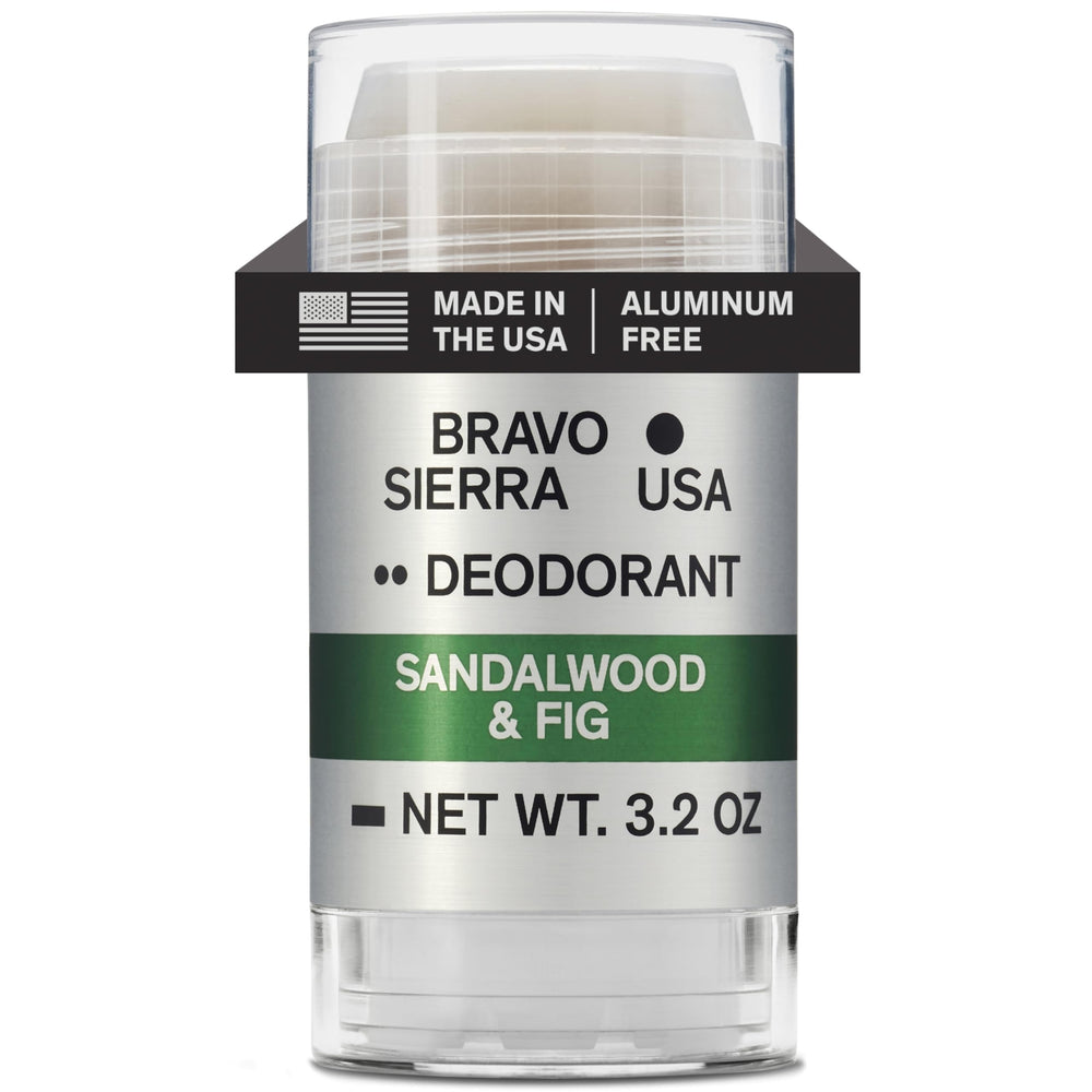 Desodorante Bravo Sierra sin aluminio en envase práctico con aroma a sándalo e higo