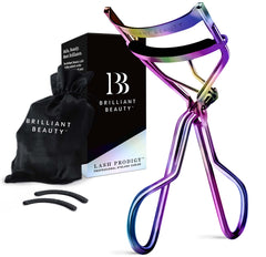 Brilliant Beauty rizador de pestanas con bolsa satinada para viaje sin pellizcos.