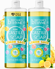 Brittanie's Thyme Jabón Castile líquido, etiqueta limón-salvia, limpieza suave.