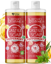 Brittanie's Thyme Jabon Castile Menta en botella para limpieza suave y natural.