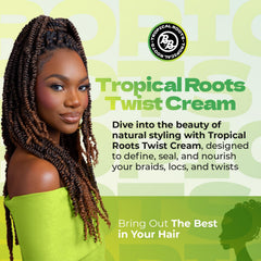 Etiqueta de Bronner Bros Tropical Roots Twist Crema con ingredientes naturales