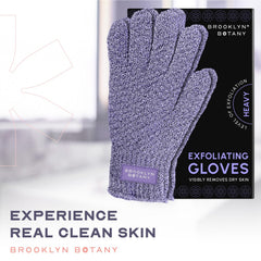 Brooklyn Botany guantes exfoliantes para ducha, textura renovada y sensación limpia.