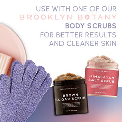 Brooklyn Botany guante exfoliante muestra textura rugosa para remover piel muerta
