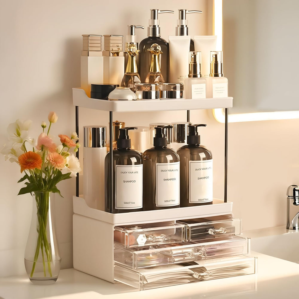 Brothersbox organizador baño con cinco niveles y cuatro cajones para ver cosméticos.