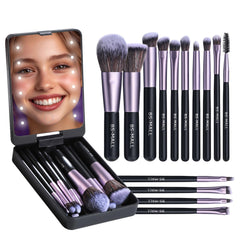 BS-MALL set de pinceles para viaje con luz y espejo LED para retoques