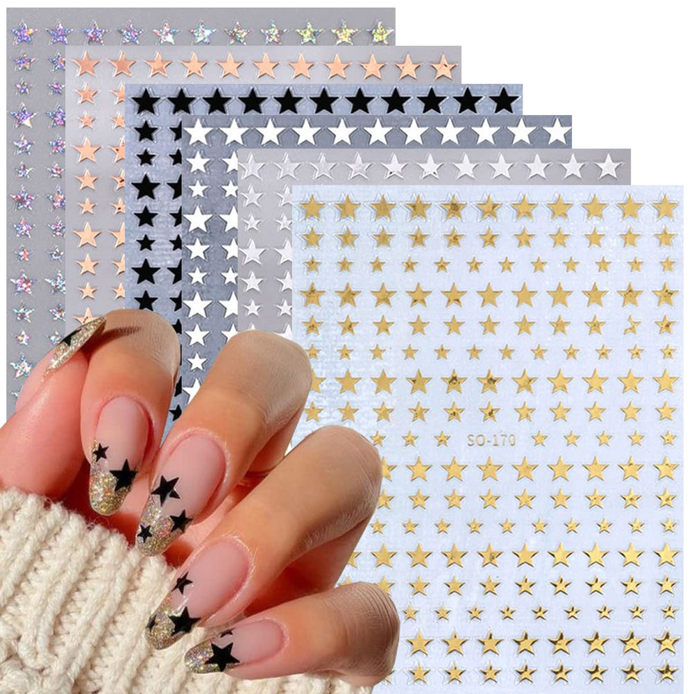 BSBTBZ estrellas doradas 3D para uñas, acabado luminoso y duradero
