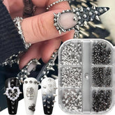 BSBTBZ cono punk negro y plata para uñas, acabado duradero