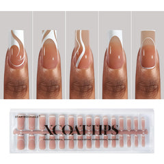 BTArtbox uñas presion French Tip estilo swirl 1 para aplicación rápida y acabado profesional.