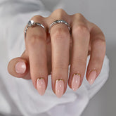 BTArtbox Uñas Almond Cortas con Foil Dorado, acabado elegante y duradero.