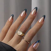 BTArtbox Uñas Francesa Almendra Corta, acabado gel brillante para uso diario.