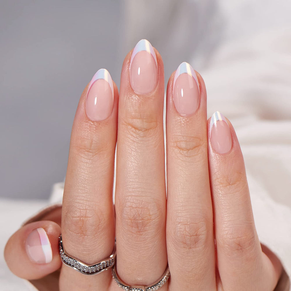 BTArtbox uñas francesas blancas cortas para uso diario con acabado natural.