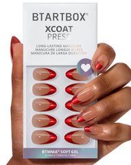 BTArtbox uñas francesas rojo-cat-eye, diseño almendra corto para uso diario.