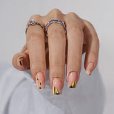 BTArtbox uñas postizas cortas cuadradas con hoja de oro para un acabado elegante