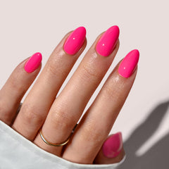 BTArtbox Uñas postizas Power Pink en acabado almendra con pegamento incluido.