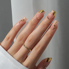 BTArtbox uñas postizas doradas, puntas metálicas para un look sofisticado