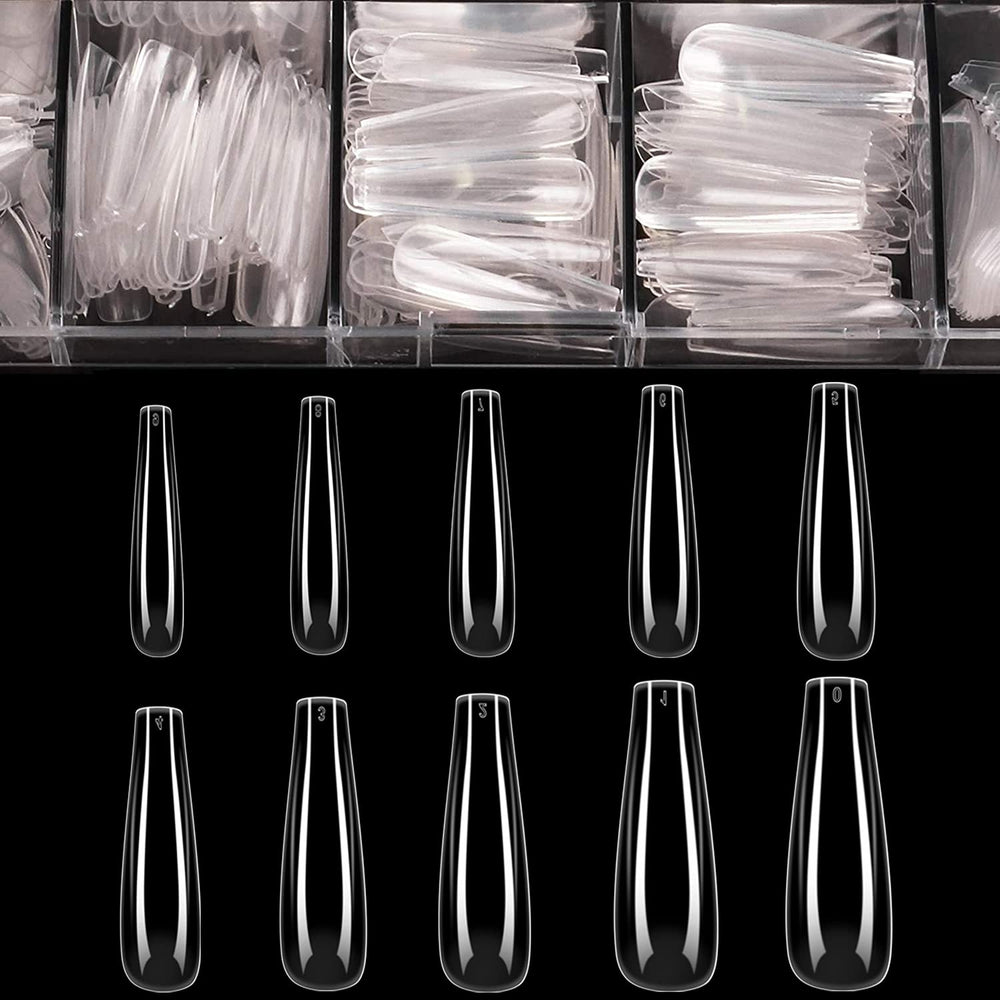 BTArtbox uñas postizas en forma ataúd transparentes para un acabado natural.