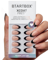BTArtbox Unas postizas corto diseño puntos almendra negro Frances para un look elegante.