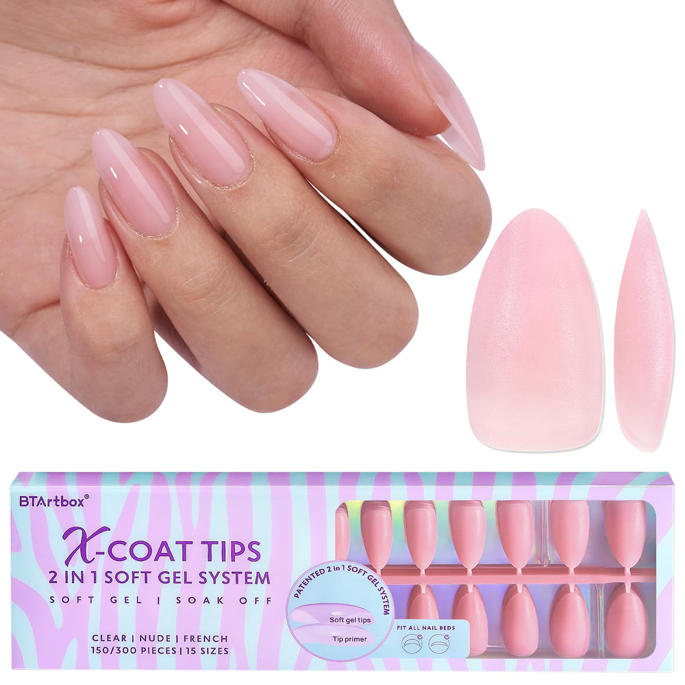 BTArtbox XCOATTIPS: puntas de uñas mate en tono almendra mediana para apariencia natural.