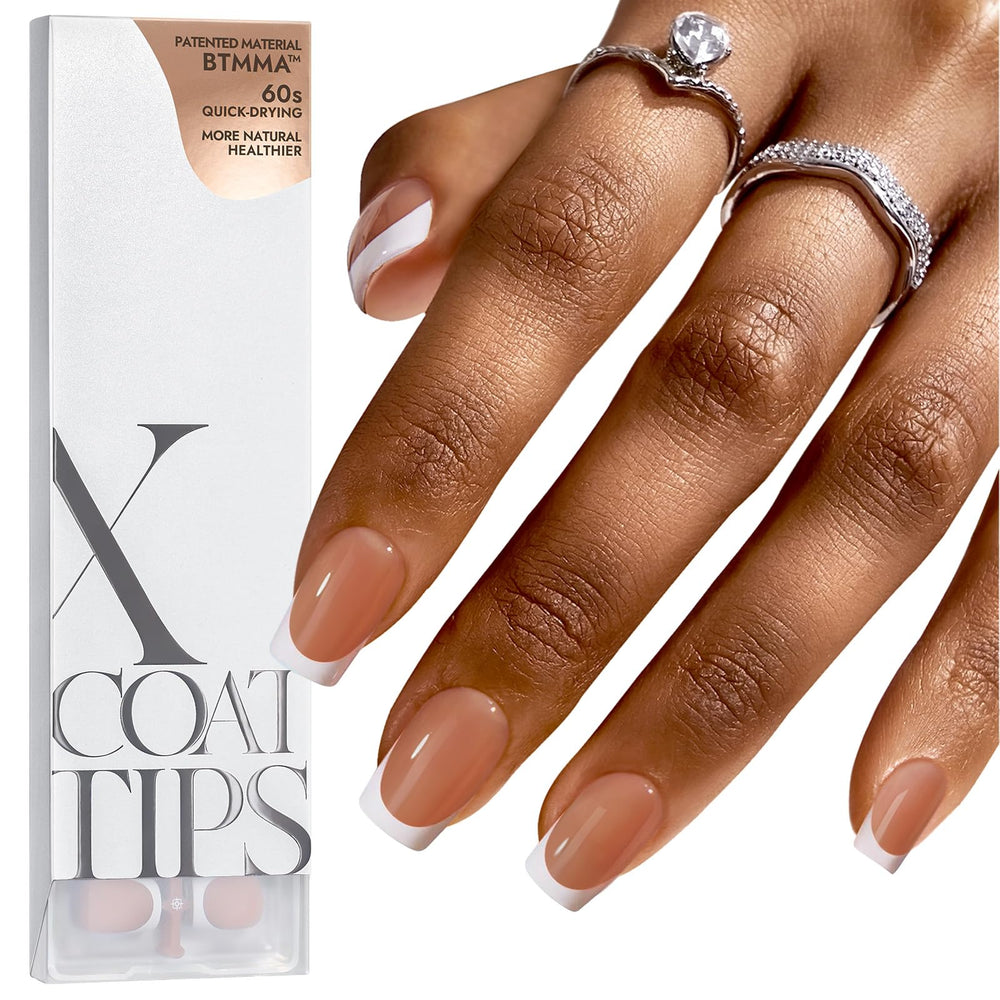 BTArtboxnails uña francesa marrón corto cuadrado para estilo diario