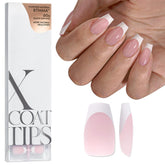 BTARTBOXNAILS uñas francesas rosas cortas en forma coffin para un look natural.