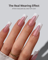 BTARTBOXNAILS XCOATTIPS Base rosado brillo con glitter, crea uñas llamativas.