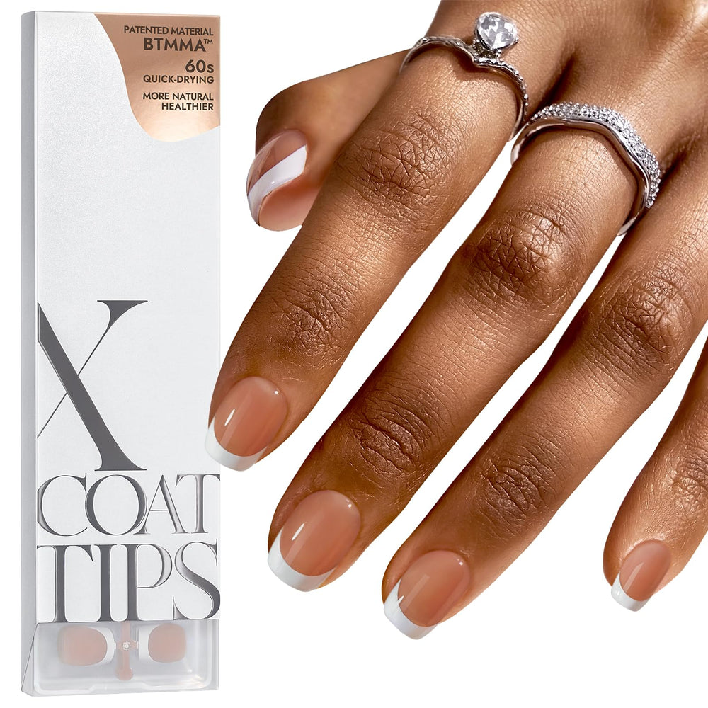 BTArtboxnails XCOATTIPS marrón extra corto, punta francesa preaplicada para uñas naturales