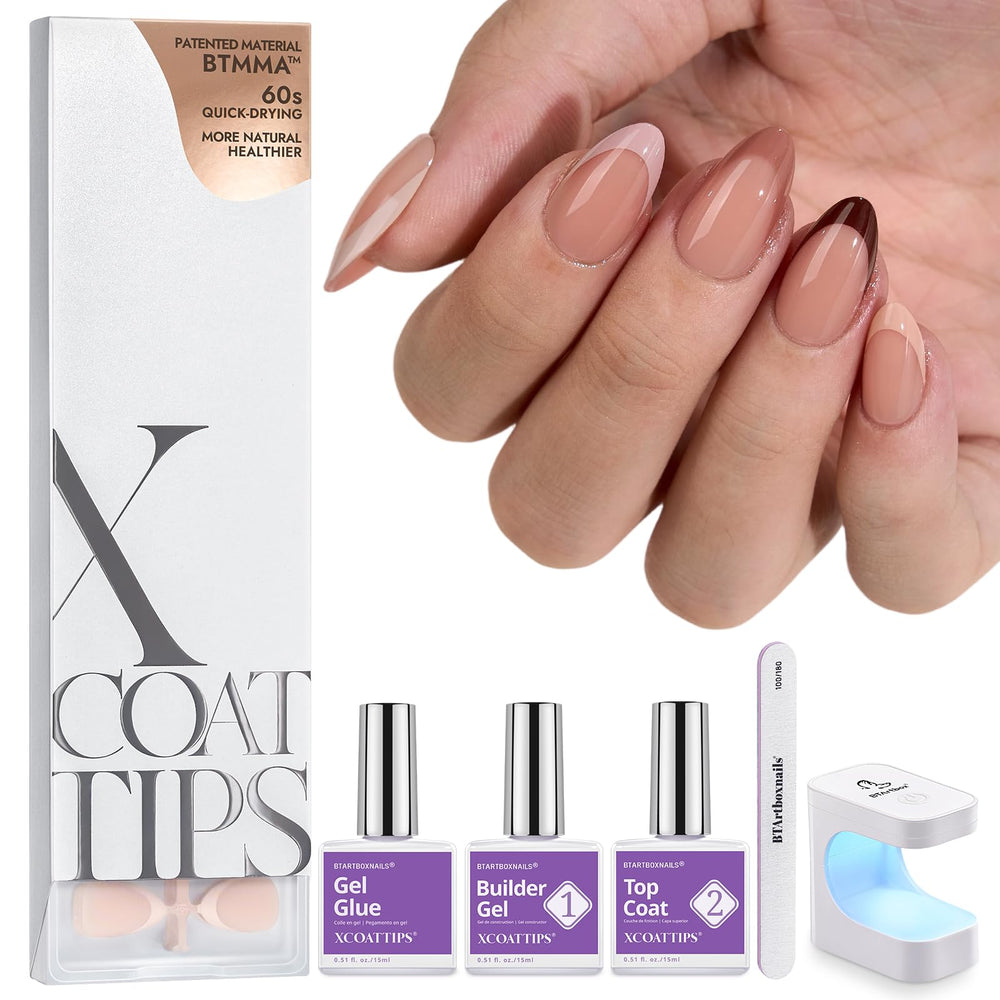 BTArtboxnails XCOATTIPS puntas frances almendra para uñas con acabado neutro y elegante