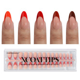 BTArtboxnails XCOATTIPS rouge French tip amande pour une manucure nette.