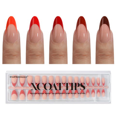 BTArtboxnails XCOATTIPS rouge French tip amande pour une manucure nette.