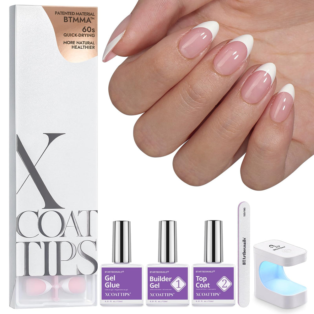 BTArtboxnails XCOATTIPS: uñas almendra cortas para manicura rápida.