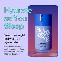 Bubble Skincare aplicación nocturna, piel suave tras despertar.