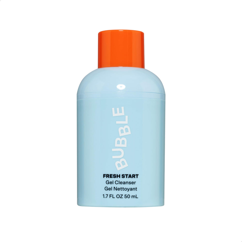 Bubble Skincare Fresh Start Gel Cleanser frasco elegante para limpieza diaria de piel grasa.