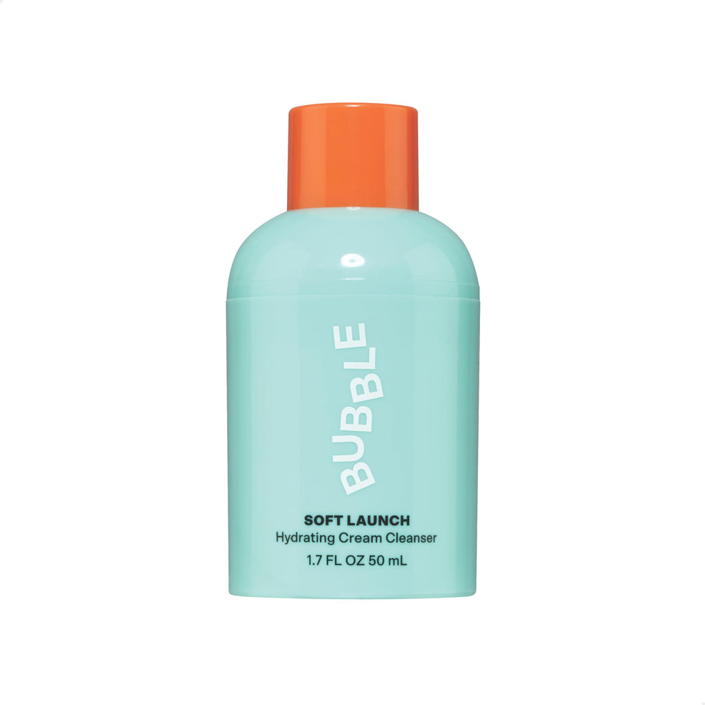 Bubble Skincare Soft Launch Cream Cleanser: botella frontal para uso diario suave en piel seca