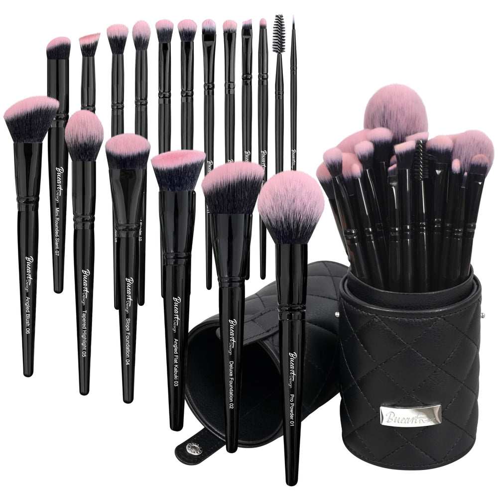 Pinceaux pro deluxe Bueart Design en rose fuchsia et noir avec étui