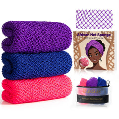 BukSuk esponja de red africana, set de 3 para exfoliación suave.