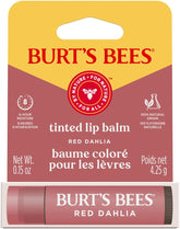 Burt's Bees bálsamo labial tintado Red Dahlia, envase reciclable para uso diario.