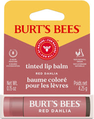 Burt's Bees bálsamo labial tintado Red Dahlia, envase reciclable para uso diario.