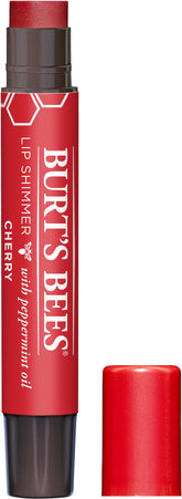 Burt's Bees brillo labios cereza en tubo, hidratación suave y color natural.