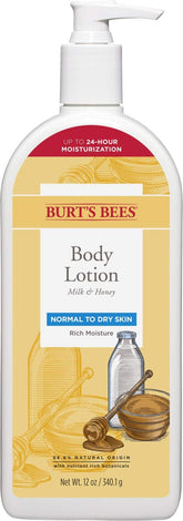 Burt's Bees Lait et miel – bouteille montrant l'hydratation durable.