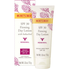 Tube Burt's Bees Renewal SPF30 prêt à hydrater et protéger la peau.