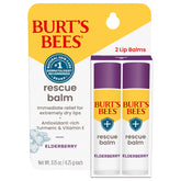 Burt's Bees Rescue Balm Elderberry, dos tubos de bálsamo labial sin color para hidratación rápida
