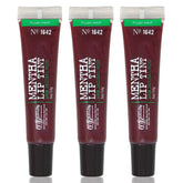 Tres tubos Plum Mentha Lip Tint de C.O. Bigelow para uso práctico en casa.