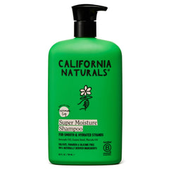 California Naturals Champú Hidratante en botella visible, cabello suave y nutrido.