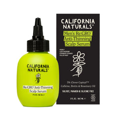 California Naturals Re:GRO serum botella y aplicación suave en cuero cabelludo